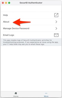 RSA Client More window for macOS